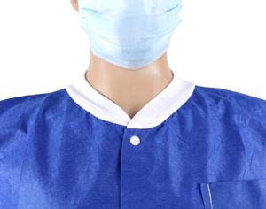 Blouse chirurgicale jetable non stérile certifiée ISO, SMS, bleu foncé, haute qualité, norme GB, col simple, manches longues - Product Image 6