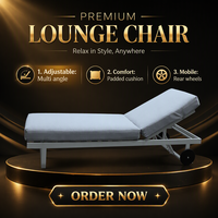 Chaise longue grise rembourrée pour l'extérieur avec dossier réglable et roulettes, idéale pour la piscine, la terrasse, le jardin