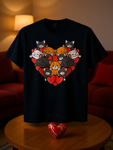 T-shirt da donna con stampa gatto a cuore, simpatico gattino di San Valentino, manica corta, 100% cotone, girocollo, vestibilità regolare - Product Image 2