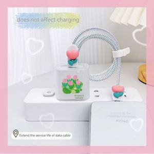 Protector de Cable de <span class=keywords><strong>Carga</strong></span> Ins Tulips para <span class=keywords><strong>Apple</strong></span> iPhone, <span class=keywords><strong>Carga</strong></span> Rápida de 18/20W, Protector de Cabezal de Silicona, Cubierta para Cable de Datos - Product Image 4