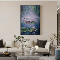 Décoration murale moderne pour la maison, peinture à l'huile acrylique de fleurs de lys aquatiques célèbres, peinte à la main, sur toile suspendue