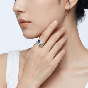 Nouveaux produits du fabricant : Bague multi-couleurs à deux pierres, en or blanc massif 18 carats, avec diamants naturels véritables - Product Image 6