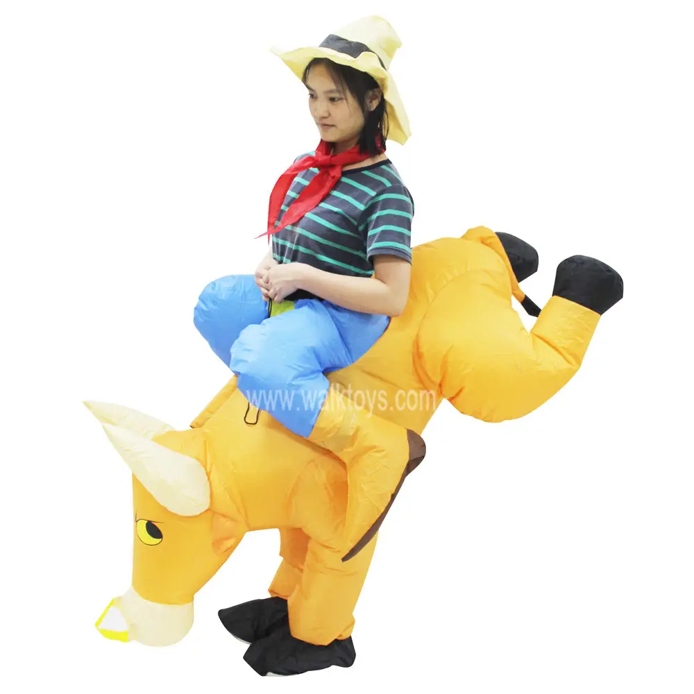 Purim Cowboy Rider Horse Aufblasbares Kostüm Halloween Karneval Einhorn Dinosaurier Ente Biene Hahn Cosplay Kostüm Für Kinder Erwachsene