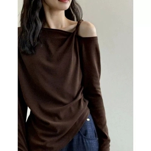 T-shirt Chic Asimmetrica a Maniche Lunghe con Spalle Scoperte, Camicetta Estiva Nuova e Unica, Abbigliamento <span class=keywords><strong>Donna</strong></span> Best-Seller - Product Image 2