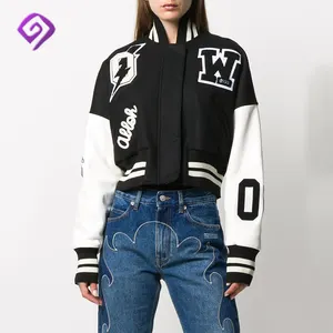 OEM Manufacturer High Quality Chenille Embroidery Patches Baseball Custom Logo Women Cropped Varsity Jacket
