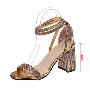 Sandalias de tacón alto con diamantes de imitación para mujer americana europea, talla grande 43, tobillera con punta abierta, hebilla, Característica de Aumento de altura - Product Image 3