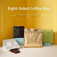 Sachet Doypack en MOPPVMPETPE de qualité alimentaire, à fermeture hermétique, en forme de cube Rubik à huit faces, pour emballage de grains de café, disponible en stock, vente en gros