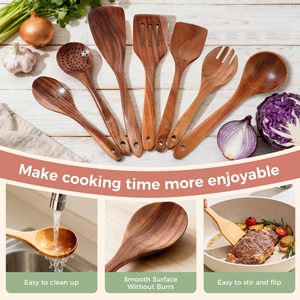 Ensemble d'ustensiles de cuisine en bois, 12 pièces, spatule, cuillère, fourchette à salade en bois massif, ustensiles de cuisson antiadhésifs, vente en gros - Product Image 6