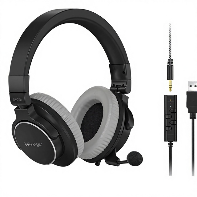 Behringer BH470U Premium Over-Ear Stereo Headset with Detachable Microphone USB 3.5mm Cable