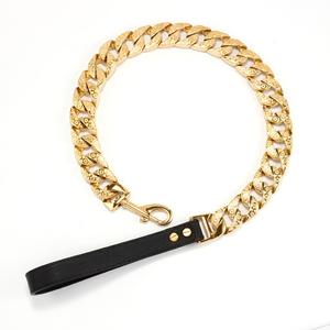 Collar y Correa para Perro con Cadena Dorada, Acero Inoxidable Resistente, 32 mm de Ancho, Eslabones Cubanos con Diseño <span class=keywords><strong>Animal</strong></span> - Product Image 3