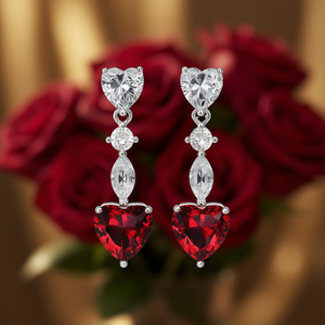 Boucles d'oreilles élégantes en forme de cœur, en argent 925, cristal rubis, bijoux de mariage pour femmes, style romantique, serti de griffes - Product Image 2