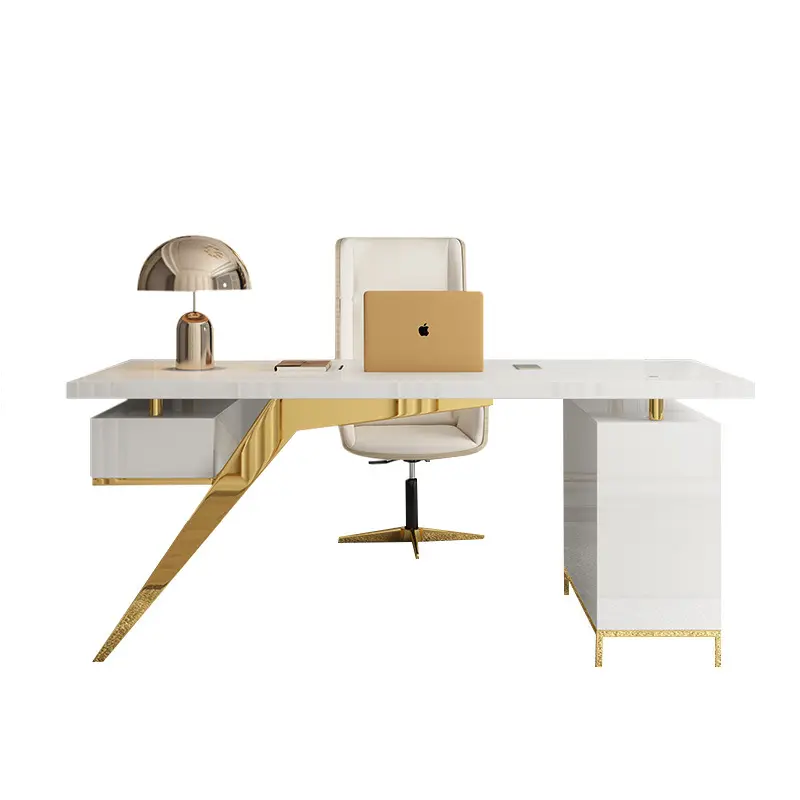 Di lusso di Design In Marmo Home Office Desk Set Oro In Acciaio Inox Tavolo Del Computer Da Tavolo Regolare Tavolo di Lavoro