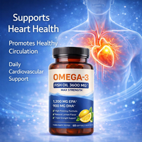 Aceite de Pescado Omega 3 3600mg, Cápsulas Blandas de Máxima Potencia, 1200mg EPA, 900mg DHA, Apoyo para el Corazón y el Cerebro, OEM