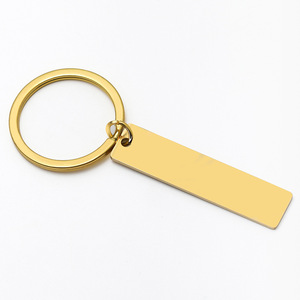 18k सोने की प्लेटेड स्टेनलेस स्टील उत्कीर्णन व्यक्तिगत खाली बार कीचेन आयताकार कुत्ते टैग कुंजी चेन कस्टम उत्कीर्ण कुंजी रिंग - Product Image 4