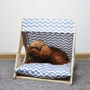 Maison pour chat en bois en forme de pyramide triangulaire, tente intérieure chaude pour chaton, abri pliable pour animaux de compagnie avec coussin lavable - Product Image 1