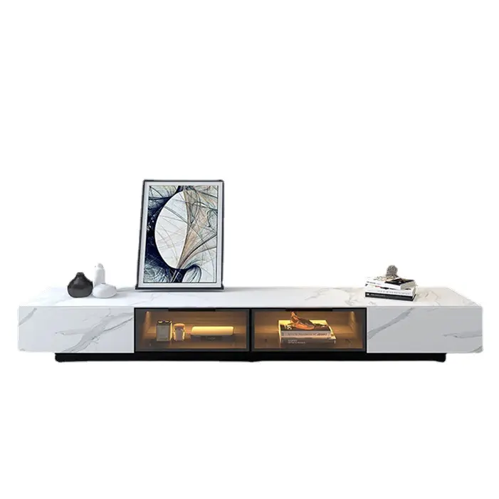 AJJ DX-357 Italian minimalist solid wood slate LED tempered glass advanced living room TV cabinet coffee table combination