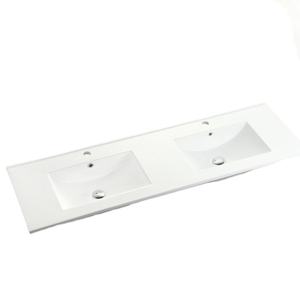 Nouveau céramique blanc <span class=keywords><strong>Double</strong></span> bol lavabo pierre matériel mince bord Rectangle forme <span class=keywords><strong>robinet</strong></span> monotrou pour salle de bain salle de bain utilisation - Product Image 1