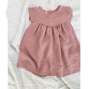 Vestido de lino para bebés, <span class=keywords><strong>pijama</strong></span> de estilo sencillo con volantes, lavado a la piedra, 100% puro - Product Image 4