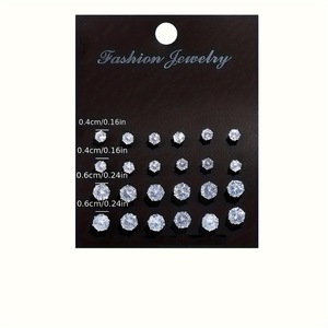 Fashion Jewelry 12 Pairs Stud Earrings <b>Set</b> Round <b>Crystal</b> Zinc Alloy Women's Gift Trendy Costume Jewelry <b>Sets</b> Claw Setting - Product Image 1