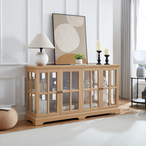 Vitrina Moderna LED con Puertas de Vidrio, Estantes Ajustables, para Coleccionables, 4 Puertas, para Hogar/Oficina, MDF Roble + Acrílico - Product Image 3