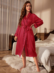 Bata de seda satinada de <span class=keywords><strong>manga</strong></span> <span class=keywords><strong>larga</strong></span> para mujer, camisón elegante de Color sólido/batas matutinas, gran oferta para verano, otoño y primavera - Product Image 5