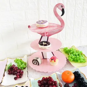 3 层一次性茶党 (Tea Party) 火烈鸟蛋糕架花卉蛋糕甜点持有人派对蛋糕展示柜餐饮服务工具