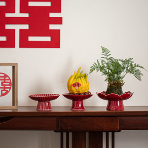Plateau en céramique Lotus, porte-plantes décoratif en porcelaine pour le Nouvel An chinois, style Zen - Product Image 2