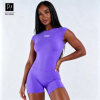 Nouveaux justaucorps de yoga sans manches à dos ouvert avec logo personnalisé, vêtements de fitness, shorts de sport, combinaisons de sport une pièce pour femmes