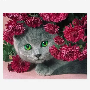 钻石画5D抽象油画灰猫花小猫个性十字绣套装水钻家居装饰礼品