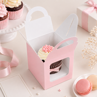 Scatola per Cupcake Singola con Finestra Trasparente Rosa e Manico, Personalizzabile con Logo, Confezione Regalo per Pasticceria da Asporto