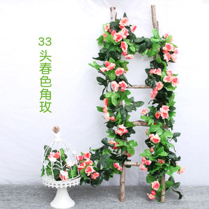 Guirlande de roses artificielles raffinées, 42 têtes, fleurs en soie rose et jaune, décoration de mariage, décoration murale, décoration intérieure - Product Image 3