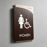 Panneau de toilettes ADA personnalisé pour femmes handicapées, signalétique WC accessible en grain de bois foncé, panneau mural de salle de bain en braille pour hôtel et bureau