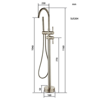 Robinet de baignoire autoportant en acier inoxydable 304SUS, mitigeur sur pied pour salle de bain avec douchette manuelle