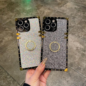 Brillo cuadrado Retro adecuado para Samsung S25 funda de teléfono A06 estilo étnico pegamento Flexible Note20 soporte de anillo de luz azul A73 - Product Image 1