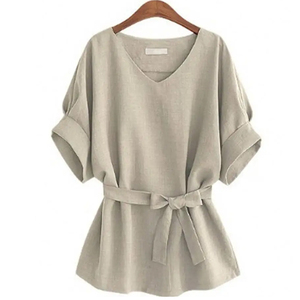 Camicette da <span class=keywords><strong>donna</strong></span> estive <span class=keywords><strong>camicia</strong></span> a tunica di <span class=keywords><strong>lino</strong></span> con scollo a V grande fiocco a pipistrello cravatta a <span class=keywords><strong>maniche</strong></span> <span class=keywords><strong>corte</strong></span> camicetta da <span class=keywords><strong>donna</strong></span> allentata t-Shirt da <span class=keywords><strong>donna</strong></span> - Product Image 3