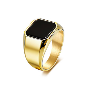 Men's Titanium Steel Black Gemstone <b>Ring</b> Geometric Square Index Finger Jewelry Gift Bezel Setting K-R1138 - Product Image 5