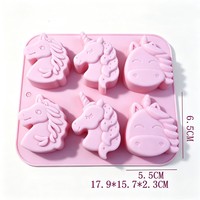 Moule en silicone HY à 6 cavités en forme de licorne, pour chocolat, savon, bougie, cire, plâtre, outils de pâtisserie