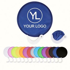 Personalized LOGO Printed Eco-friendly ROMANCE Style Collapsible Mini <b>Hand</b> <b>Fans</b> Wedding Round Nylon Folding Handheld <b>Fan</b> Pouch - Product Image 1