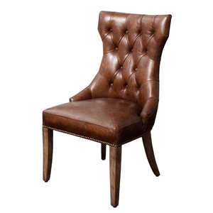 Fauteuil de restaurant sur mesure en <span class=keywords><strong>cuir</strong></span> véritable marron antique, rembourré, avec dossier à oreilles, pour salle à cigares, finition capitonnée DC-414 - Product Image 1