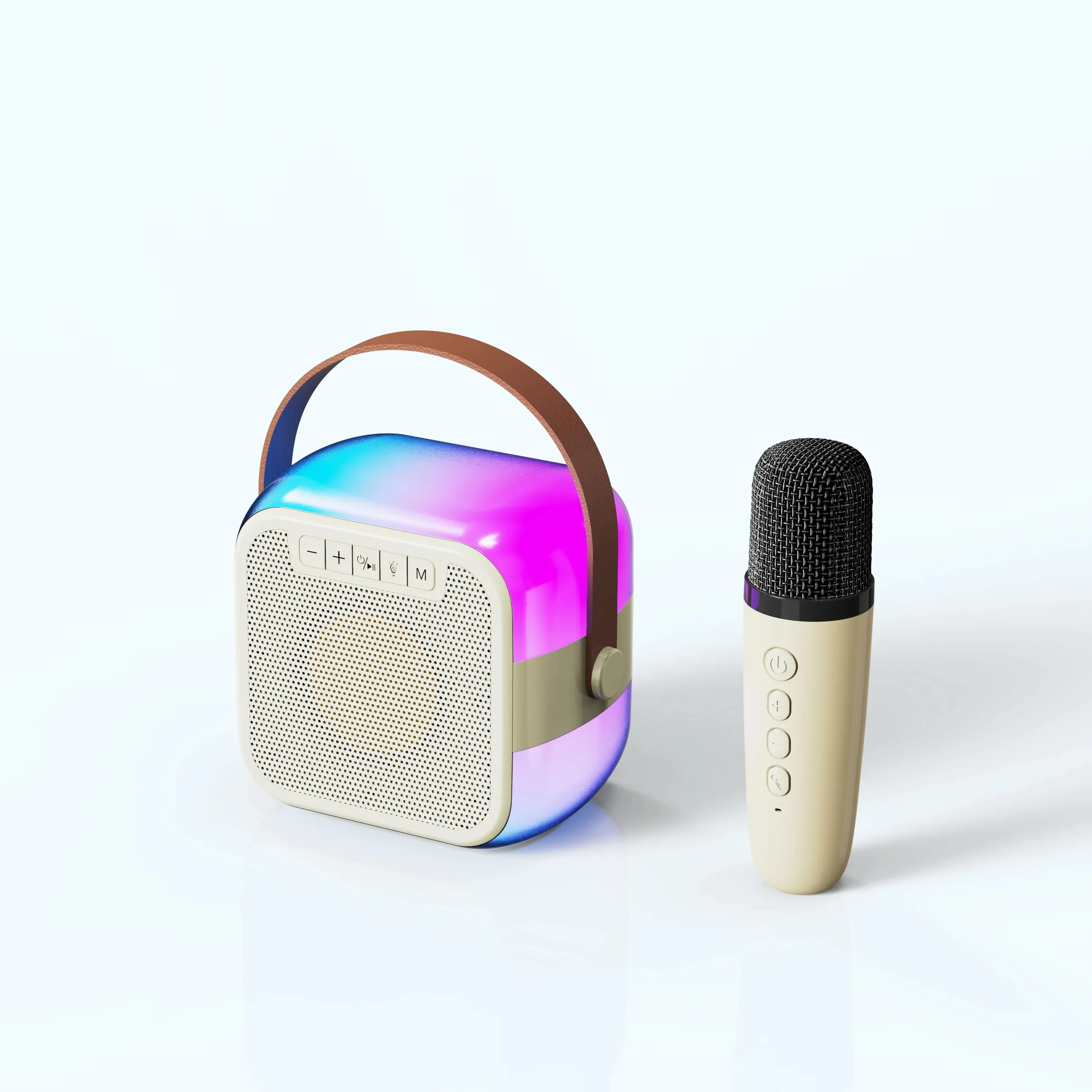 Tragbarer Karaoke-Lautsprecher mit Mikrofon Beste Geschenke für Weihnachten und Neujahr ändern Buntes hellrosa schwarzes Bluetooth