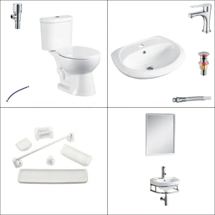 Venta al por mayor de artículos sanitarios de baño WC inodoro y lavabo juego de lavabo inodoro de dos piezas sifónico de cerámica