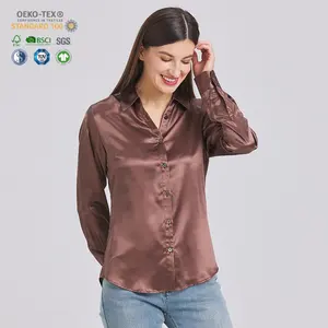 100% Mulberry Ladies Long Sleeve Silk Blouse With Button Women Shirt For Use