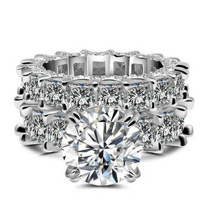 925 комплект из стерлингового серебра, свадебный набор, круглое кольцо с муассанитом и сочетающейся лентой, свадебные аксессуары - Product Image 1