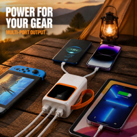 Nouvelle batterie portable 30000 mAh avec câble intégré, lampe de camping LED, grande capacité, charge rapide 22,5 W, station d'alimentation extérieure