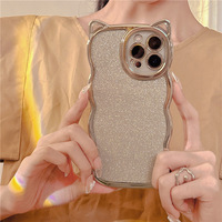 Coque de téléphone portable mignonne avec oreilles de chat, effet brillant électrolytique, pour iPhone 14 Pro Max, dorée, anti-chute, compatible avec 13 Pro Max