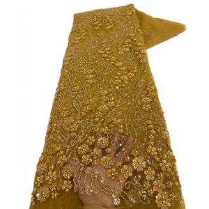 Ni. Ai thanh lịch ngọc trai thêu ren Bridal nặng đính cườm ren vải màu xanh lá cây ren sequin vải cho váy cưới - Product Image 6