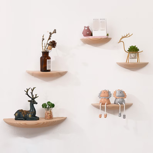 Présentoir mural demi-rond en bois massif pour salon décoratif pour la maison Étagère de rangement en bois Étagères flottantes à suspendre au mur - Product Image 2