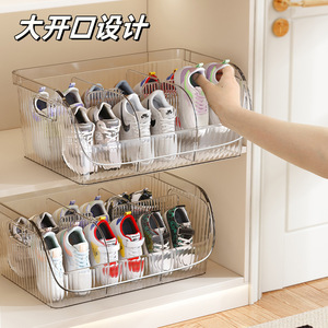 Shoe Storage Box With Dividers Stackable Multi Functional Organizer For Home Use Rectangle Solid Color Standing Type - Product Image 5