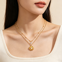 Collier superposé XYXL0128 avec perles de rose et zircone cubique, chaîne à perles en acier inoxydable plaqué or et argent pour femme, cadeau de fête