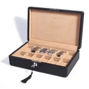 Portable Luxury Lock Watch Box 6 8 10 12 Slot Wood Black Carbon Watch Package Storage Box High Quality Custom Watch Box For Men